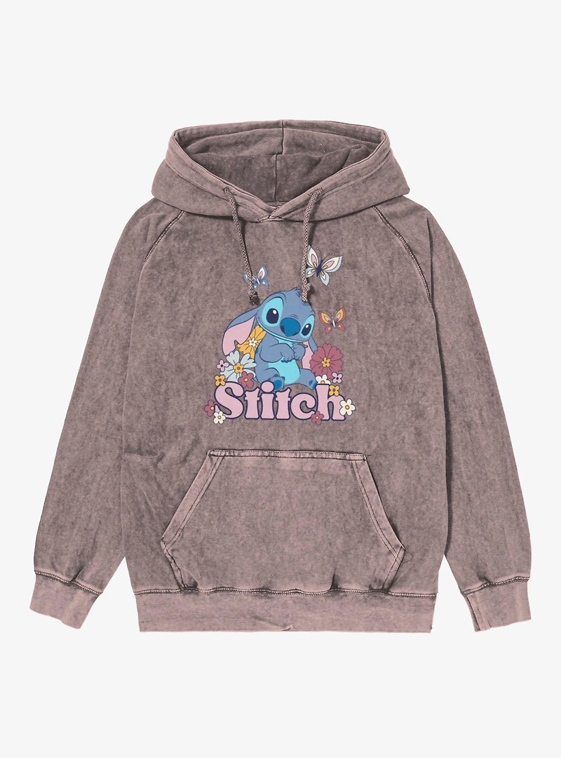 Disney Lilo & Stitch Flowers And Butterfly Mineral Wash Hoodie