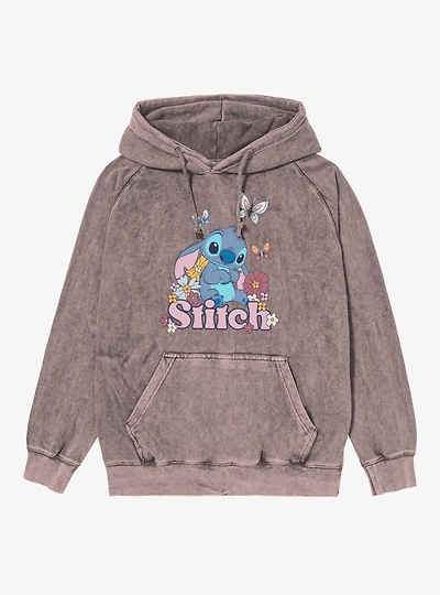 Disney Lilo & Stitch Flowers And Butterfly Mineral Wash Hoodie