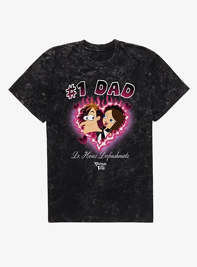 Disney Phineas And Ferb Number 1 Dad Flame Heart Dr. Doofenshmirtz Mineral Wash T-Shirt