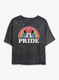 Disney Minnie Mouse Rainbow Proud Womens Mineral Wash Crop T-Shirt