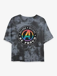 Marvel Avengers Logo Belong Believe Be Proud Womens Tie-Dye Crop T-Shirt