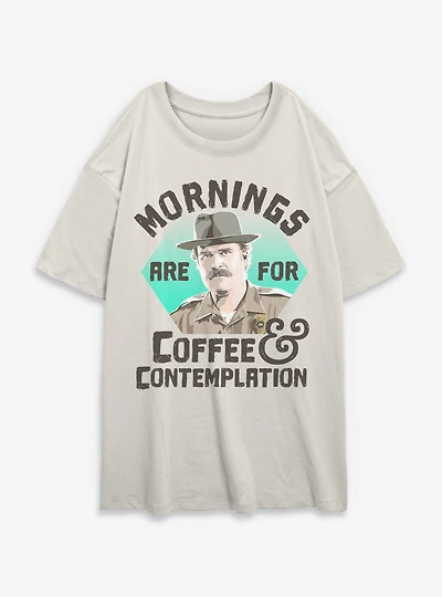 Stranger Things Hopper Coffee Morning Womens Oversized T-Shirt