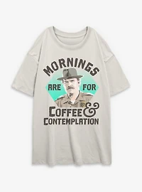 Stranger Things Hopper Coffee Morning Womens Oversized T-Shirt