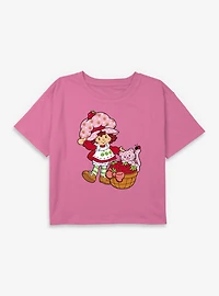 Strawberry Shortcake Custard Basket Youth Girls Boxy Crop T-Shirt