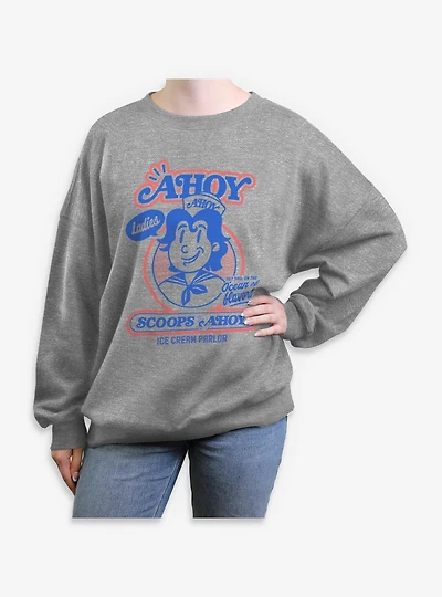 Stranger Things Retro Ahoy Badge Womens Oversized Sweatshirt