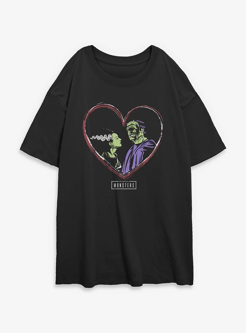 Universal Monsters Frankenstein & Bride Of Love Womens Oversized T-Shirt