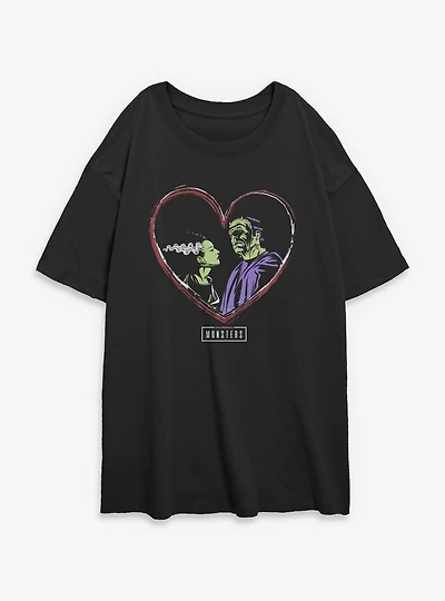 Universal Monsters Frankenstein & Bride Of Love Womens Oversized T-Shirt