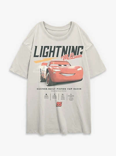 Disney Pixar Cars Lightning McQueen Stats Womens Oversized T-Shirt