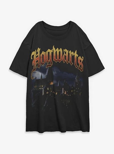 Harry Potter? Hogwarts Castle At Night Womens Oversized T-Shirt