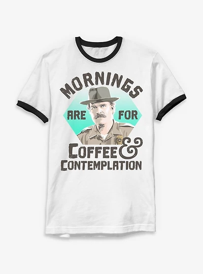 Stranger Things Hopper Coffee Morning Ringer T-Shirt