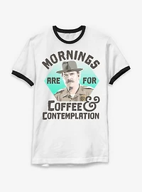 Stranger Things Hopper Coffee Morning Ringer T-Shirt