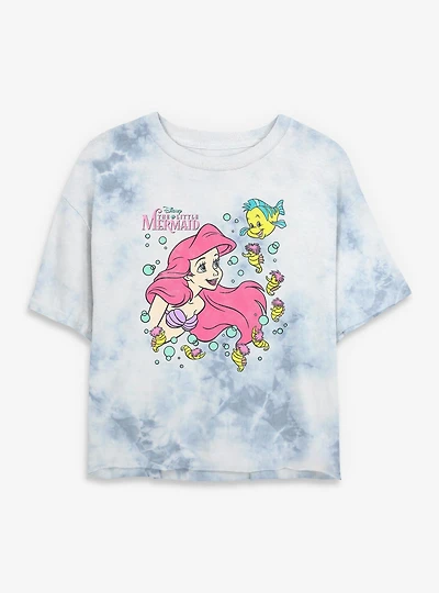 Disney The Little Mermaid Ariel N Friends Tie Dye Crop Womens T-Shirt