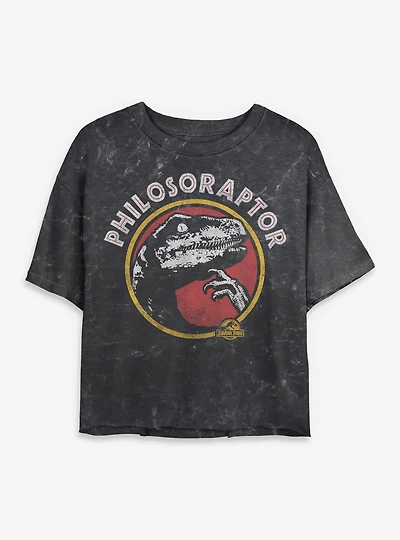Jurassic Park Philoso Raptor Mineral Wash Womens Crop T-Shirt