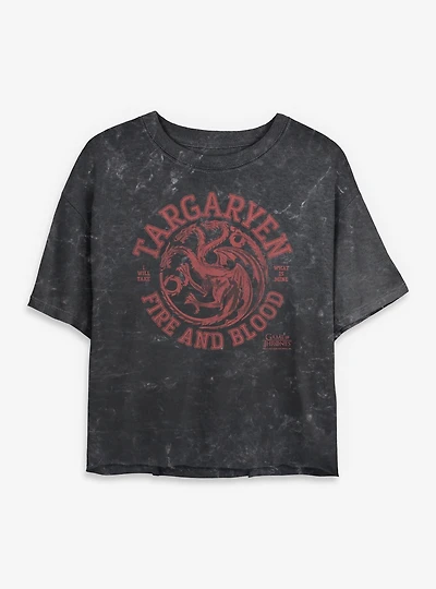 Game Of Thrones Collegiate Targaryen Mineral Wash Womens Crop T-Shirt