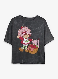 Strawberry Shortcake Custard Basket Mineral Wash Womens Crop T-Shirt