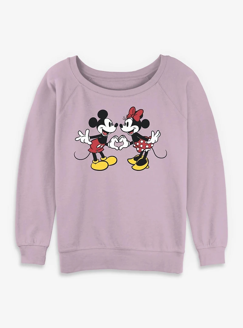 Disney Mickey Mouse Couple Heart Womens Slouchy Sweatshirt