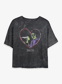 Universal Monsters Frankenstein & Bride Of Love Mineral Wash Womens Crop T-Shirt