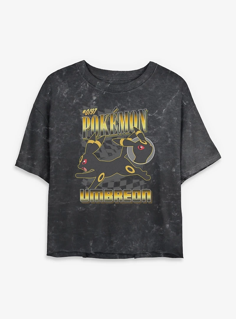 Pokemon Umbreon Check Mineral Wash Womens Crop T-Shirt