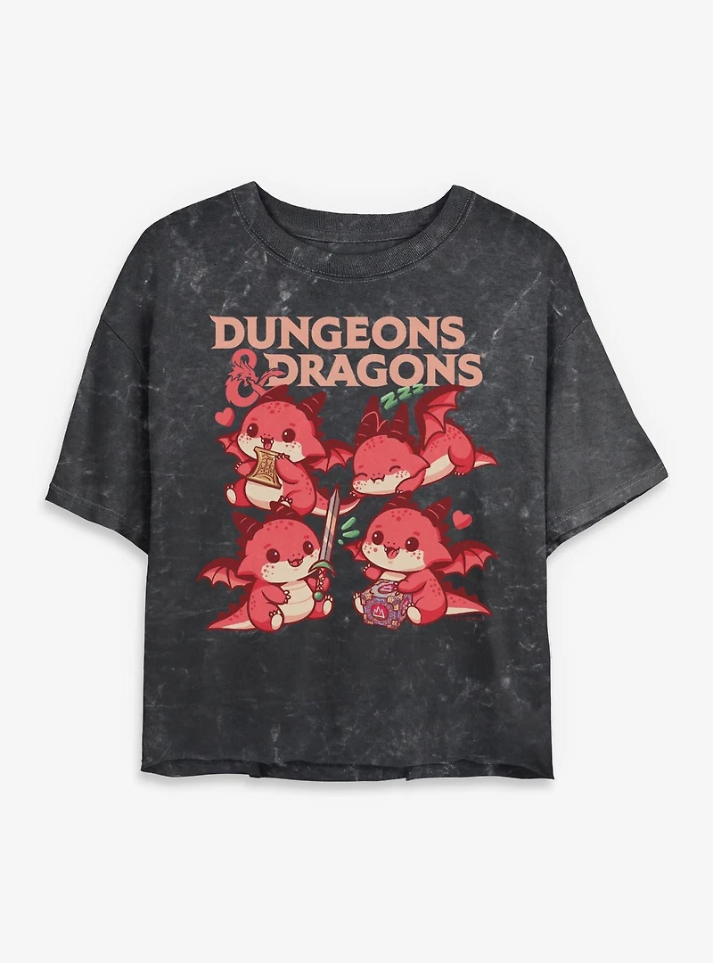 Dungeons & Dragons Dragon Cutes Mineral Wash Womens Crop T-Shirt