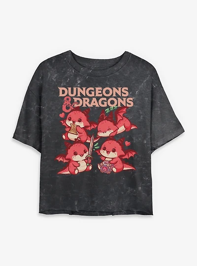 Dungeons & Dragons Dragon Cutes Mineral Wash Womens Crop T-Shirt