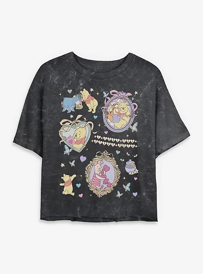 Disney Winnie The Pooh Friendship Collage Mineral Wash Womens Crop T-Shirt