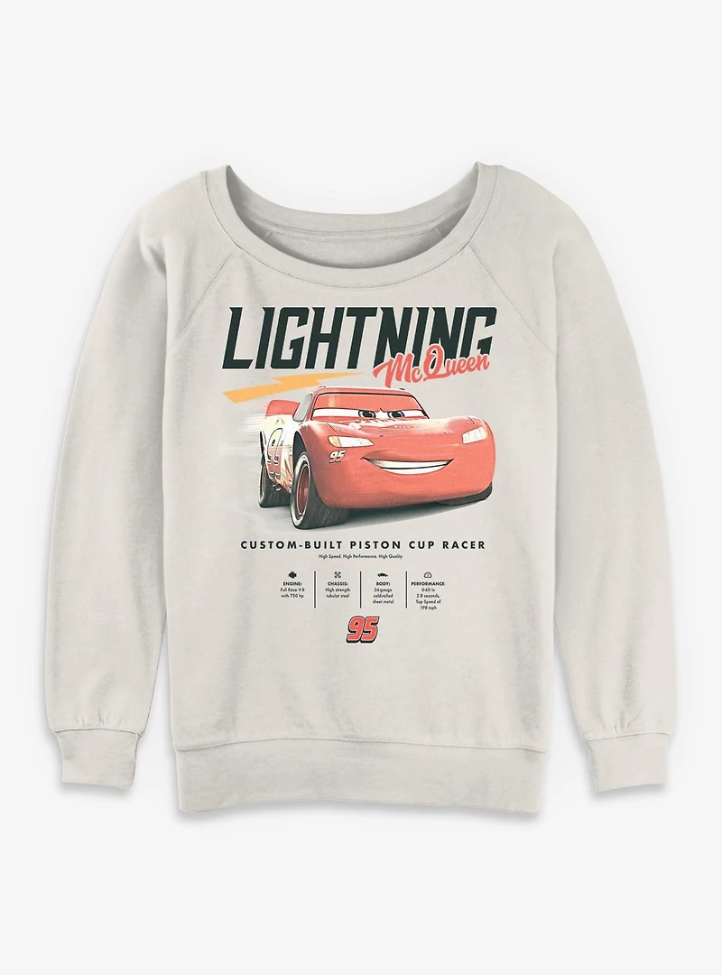 Disney Pixar Cars Lightning McQueen Stats Womens Slouchy Sweatshirt