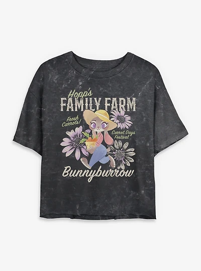 Disney Pixar Zootopia Family Farm Mineral Wash Womens Crop T-Shirt