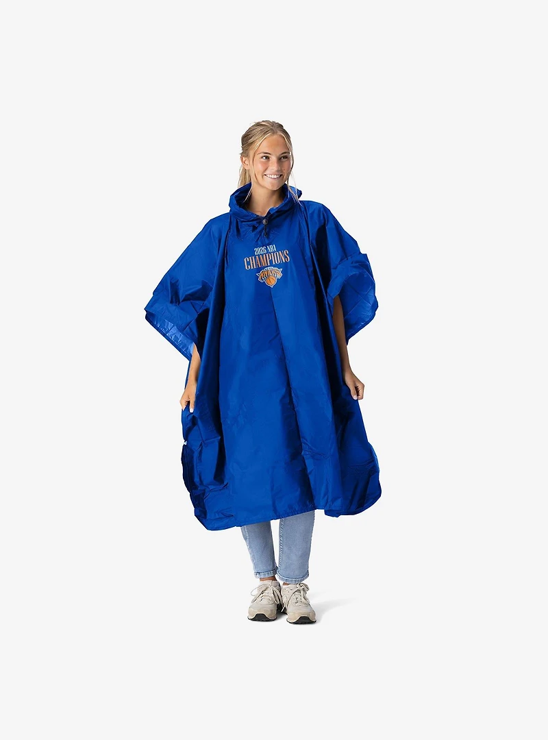 New York Knicks 2026 NBA Champions Regal Royal Rain Poncho with Mesh Bag