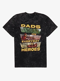 Marvel Comics Dads Are Everyday Heroes Panel Hulk Spier-Man Iron Man Mineral Wash T-Shirt