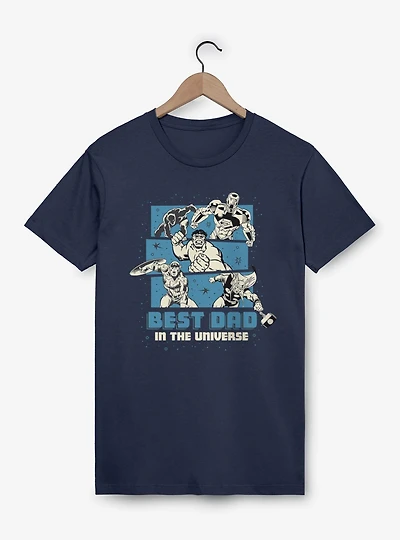 Marvel Comics Retro Best Dad Universe Blue Panel Heros T-Shirt