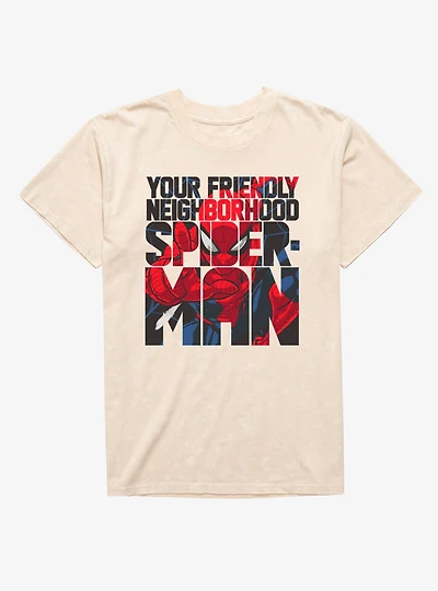 Marvel Spider-Man Friendly Neighbor Text Fill Mineral Wash T-Shirt