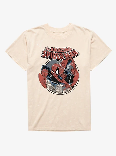 Marvel Spider-Man Web Sling Circle Mineral Wash T-Shirt