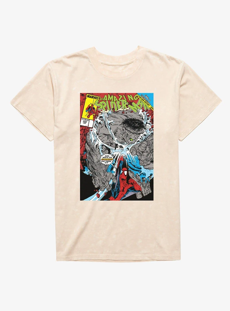Marvel Spider-Man Strongest Punch Vs Hulk Mineral Wash T-Shirt