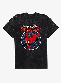 Marvel Comics Retro Web Sling Circle Red Mineral Wash T-Shirt