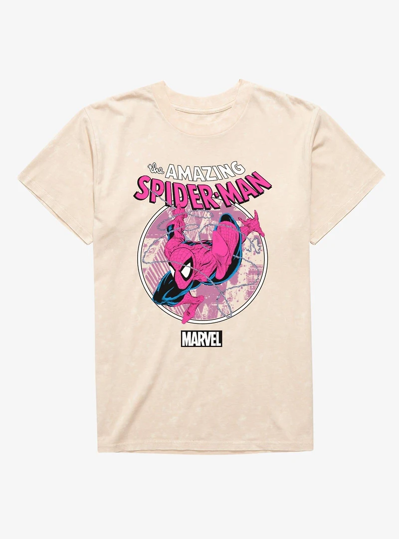 Marvel Comics Retro Web Sling Circle Pastel Mineral Wash T-Shirt
