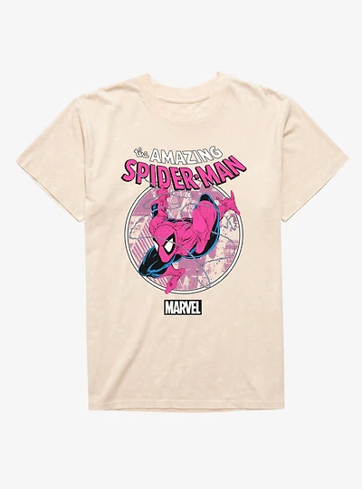 Marvel Comics Retro Web Sling Circle Pastel Mineral Wash T-Shirt