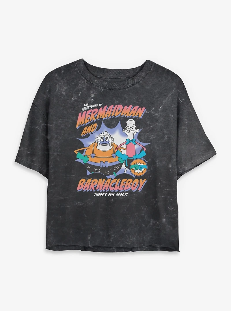 SpongeBob SquarePants Heroes Mineral Wash Womens Crop T-Shirt