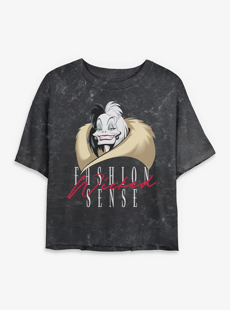 Disney Villains Fashion Wicked Sense Mineral Wash Womens Crop T-Shirt