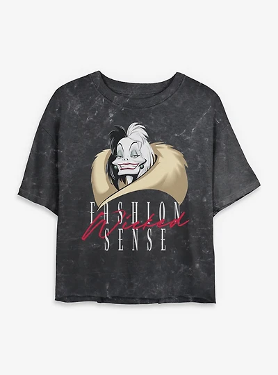 Disney Villains Fashion Wicked Sense Mineral Wash Womens Crop T-Shirt