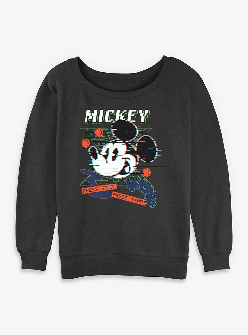 Disney Mickey Mouse Press Start Womens Slouchy Sweatshirt