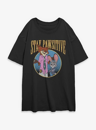 Disney Pixar Zootopia Stay Pawsitive Womens Oversized T-Shirt