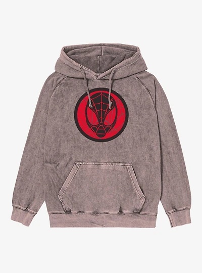 Marvel Spider-Man Black And Red Circle Face Mineral Wash Hoodie