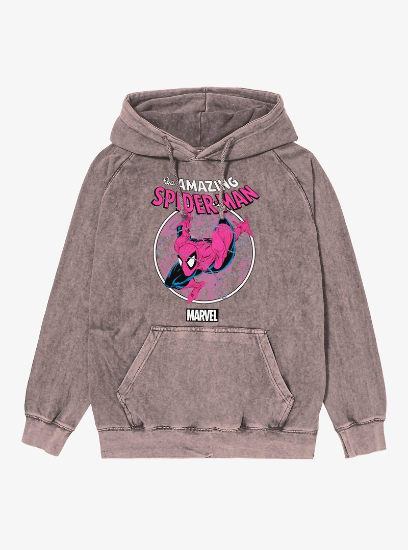 Marvel Comics Retro Web Sling Circle Pastel Mineral Wash Hoodie