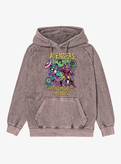Marvel Comics Retro Earths Mightiest Heroes Melty Icons Mineral Wash Hoodie