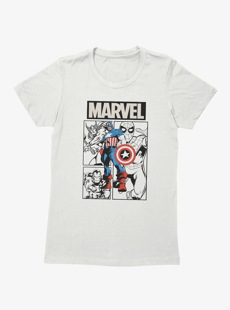 Marvel Comics Retro Full Color Captain And Team Womens T-Shirt