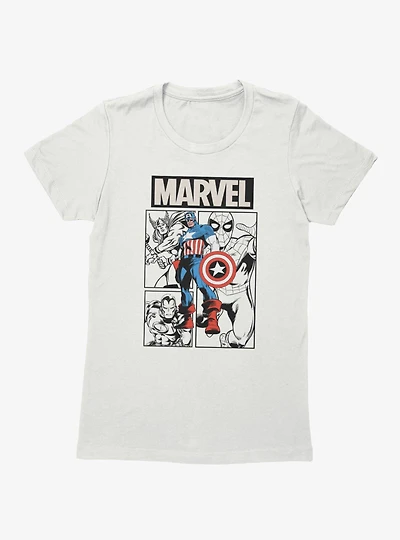 Marvel Comics Retro Full Color Captain And Team Womens T-Shirt