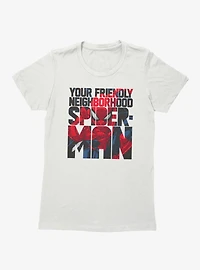 Marvel Spider-Man Friendly Neighbor Text Fill Womens T-Shirt