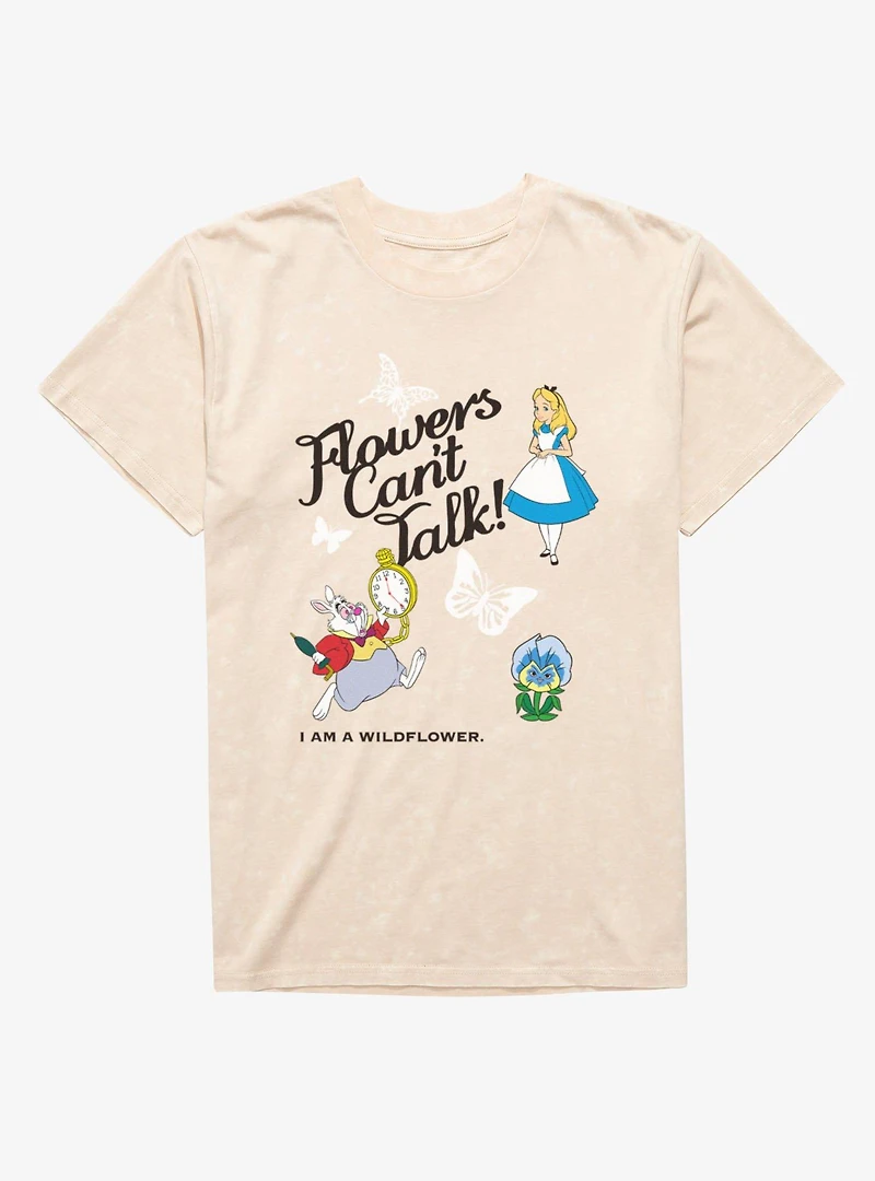 Disney Alice Wonderland Flowers Can't Talk Wildflower Mineral Wash T-Shirt