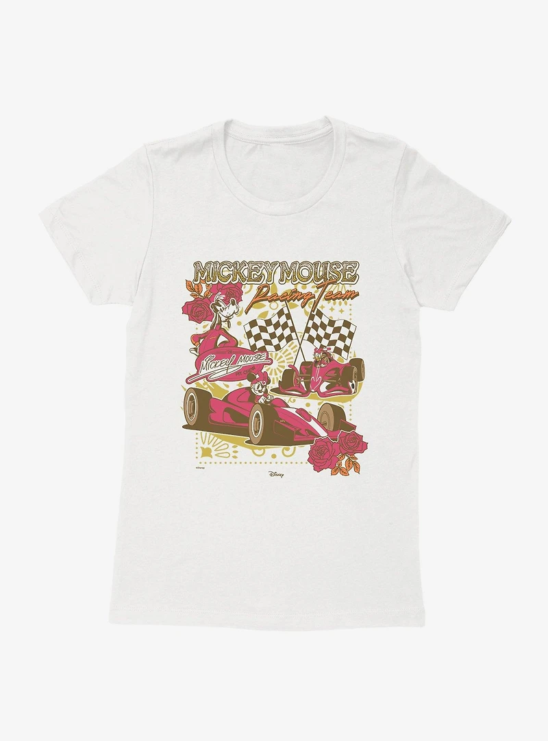 Disney Mickey Mouse Floral Pattern Racing Team Womens T-Shirt