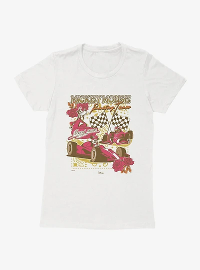 Disney Mickey Mouse Floral Pattern Racing Team Womens T-Shirt